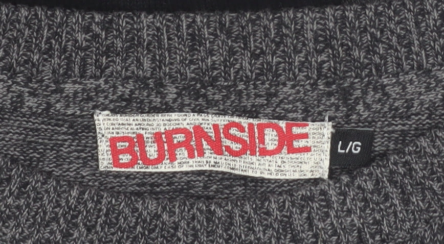 Burnside Mens Grey Striped Cotton Crew Neck Pullover Jumper L