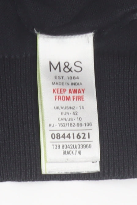 Marks & Spencer Women’s Black Embroidered Floral Cotton Jumper Size 14