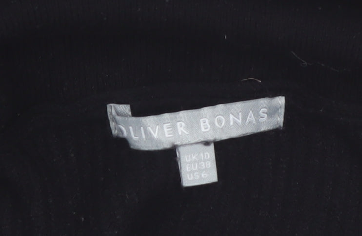 Oliver Bonas Women’s Black Striped Half Zip High Neck Jumper Size 10