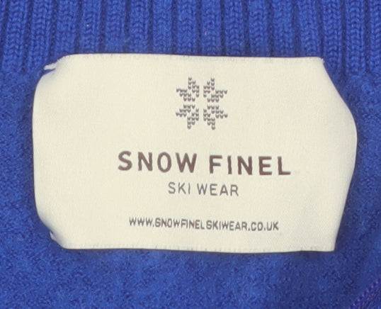 Snow Finel Womens Blue Merino Wool High Neck 1/2 Zip Jumper M