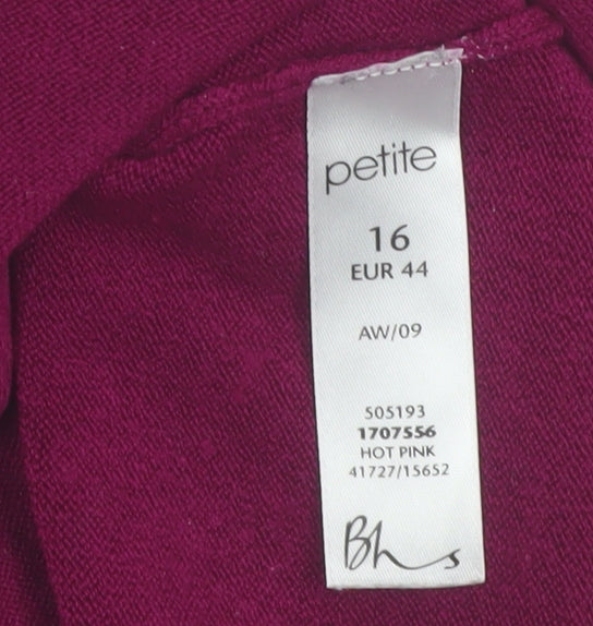 BHS Women’s Petite Hot Pink V-Neck 3/4 Sleeve Acrylic Jumper Size 16
