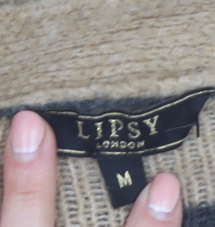 Lipsy London Womens Beige Leopard Print Cardigan Medium Knit