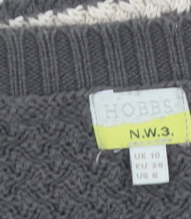 Hobbs Women’s Grey Striped Cotton Chunky Knit Jumper Size 10