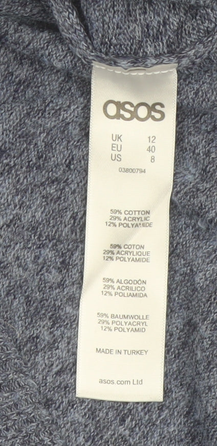ASOS Women Blue Knit Tie Hem Jumper Size 12 Crew Neck Pullover