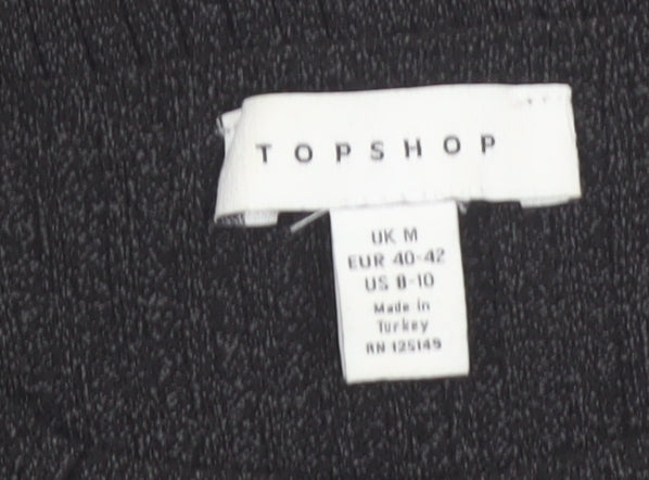 Topshop Women's Black High Neck Button Detail Knit Jumper Size M