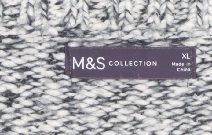 Marks and Spencer Women's Grey XL Chunky Knit V-Neck Jumper