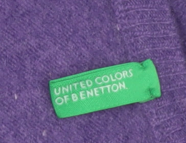 United Colors of Benetton Women's Purple Wool V-Neck Jumper Size 8