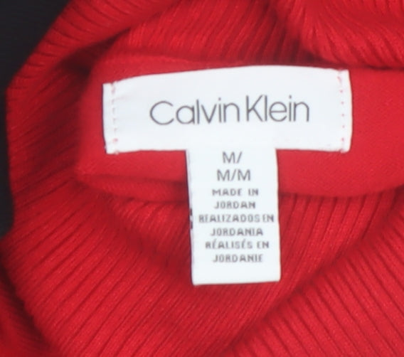 Calvin Klein Mens Red Black Roll Neck Jumper Size M