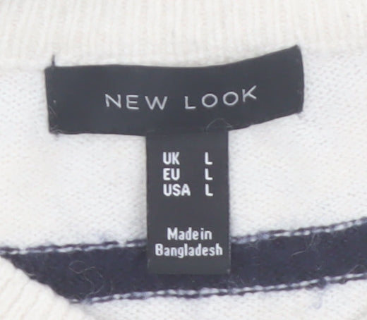 New Look Women Ivory Striped Liberté Knit Jumper Size L