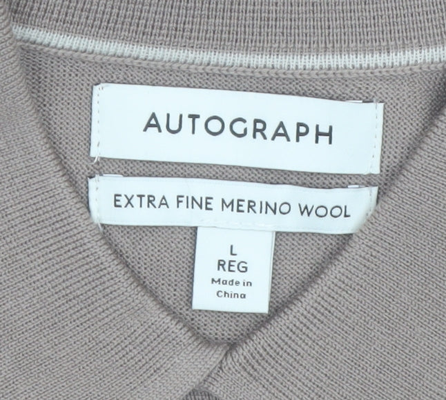 Marks and Spencer Autograph Men's Beige Merino Wool Long Sleeve Henley Jumper Size L