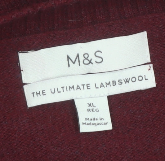 Marks & Spencer Men's Red Wool V-Neck Jumper XL Classic Fit