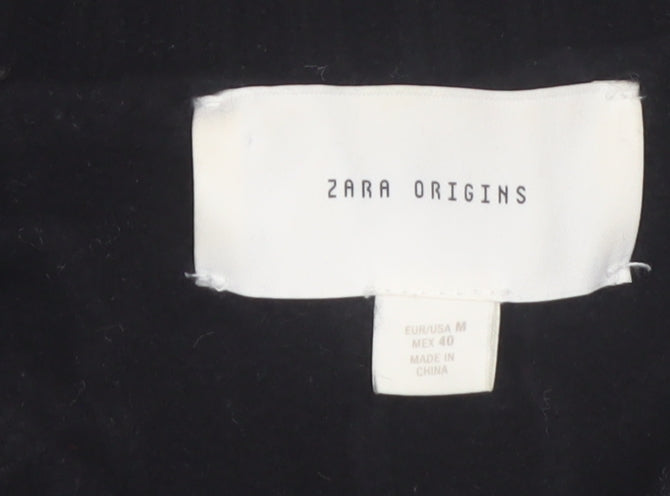 Zara Origins Women Black Wool Cable-Knit Jumper Size 12
