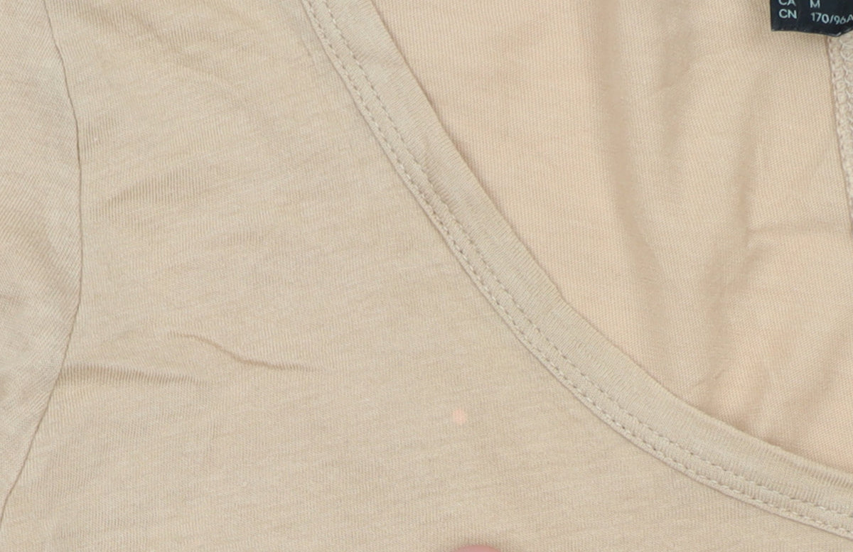 H&M Women’s Beige 3/4 Sleeve Basic Cotton Scoop Neck Top Size 12
