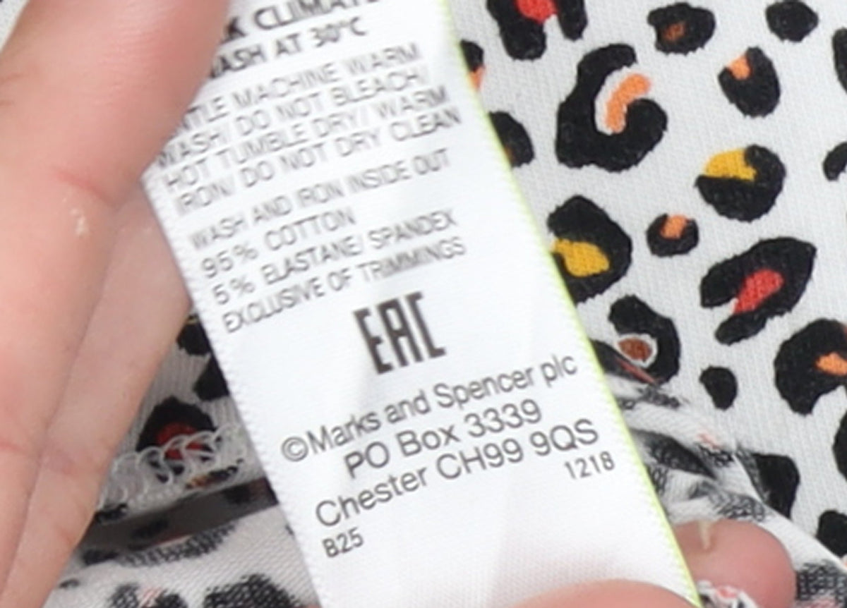 Marks & Spencer Womens Multicoloured Leopard Print Cotton Stretch T-Shirt Size 14