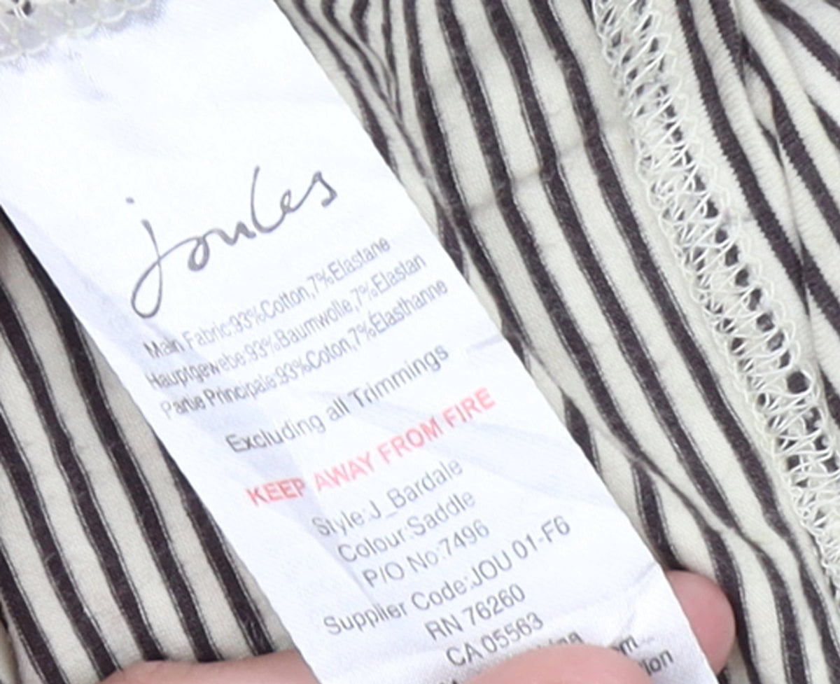 Joules Women’s Beige Striped Tunic Top Size 12 Long Sleeve Cotton