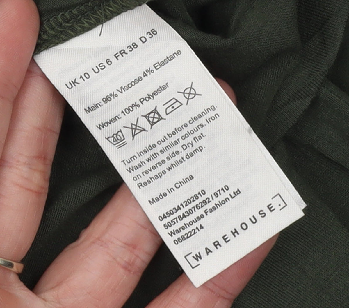 Warehouse Women’s Green Short Sleeve Crew Neck Basic T-Shirt Size 10