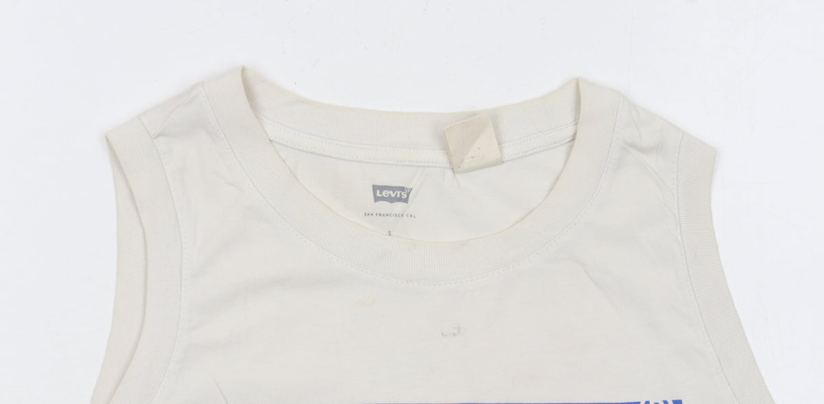 Levi's Women's Ivory Cropped Tank Top S Cotton Sleeveless
