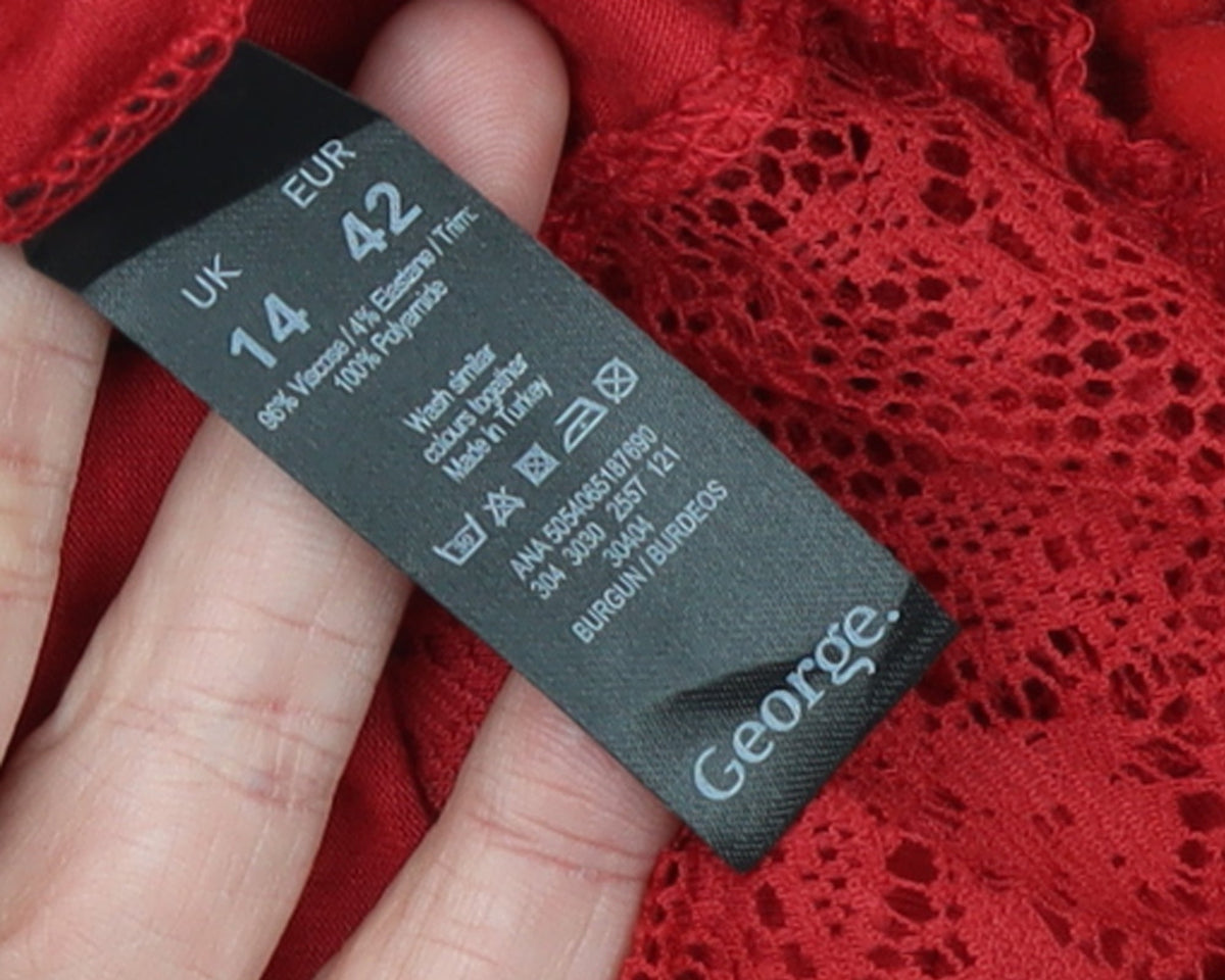 George Women’s Red Lace Hem Short Sleeve T-Shirt UK 14