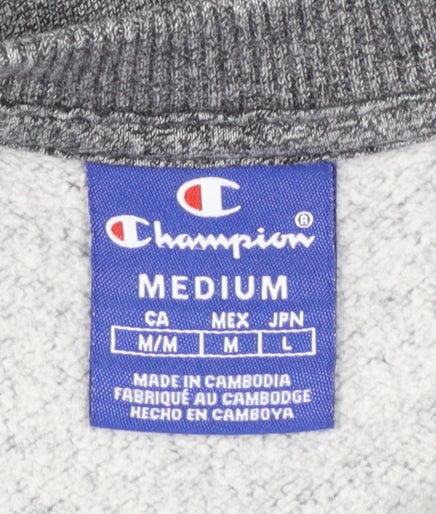 Champion Womens Grey Medium Pullover Sweatshirt Logo Crew Neck Cotton Blend
