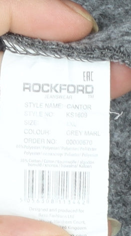 Rockford Mens Grey Full Zip Hoodie 4XL Big & Tall Fleece Sweatshirt