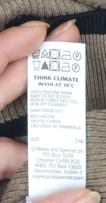 Marks & Spencer Womens Beige Crew Neck Button Cuff Jumper Size 12