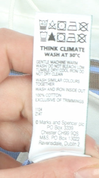 Marks and Spencer Women Blue Striped Long Sleeve Cotton Polo Shirt Size 22