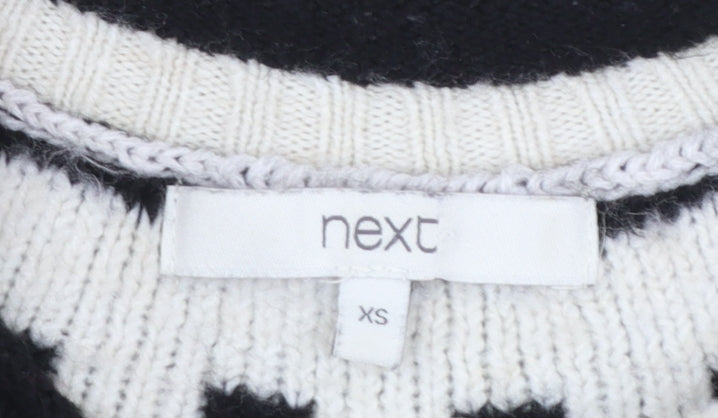 Next Women Ivory Black Wool Blend Geometric Knit Jumper XS