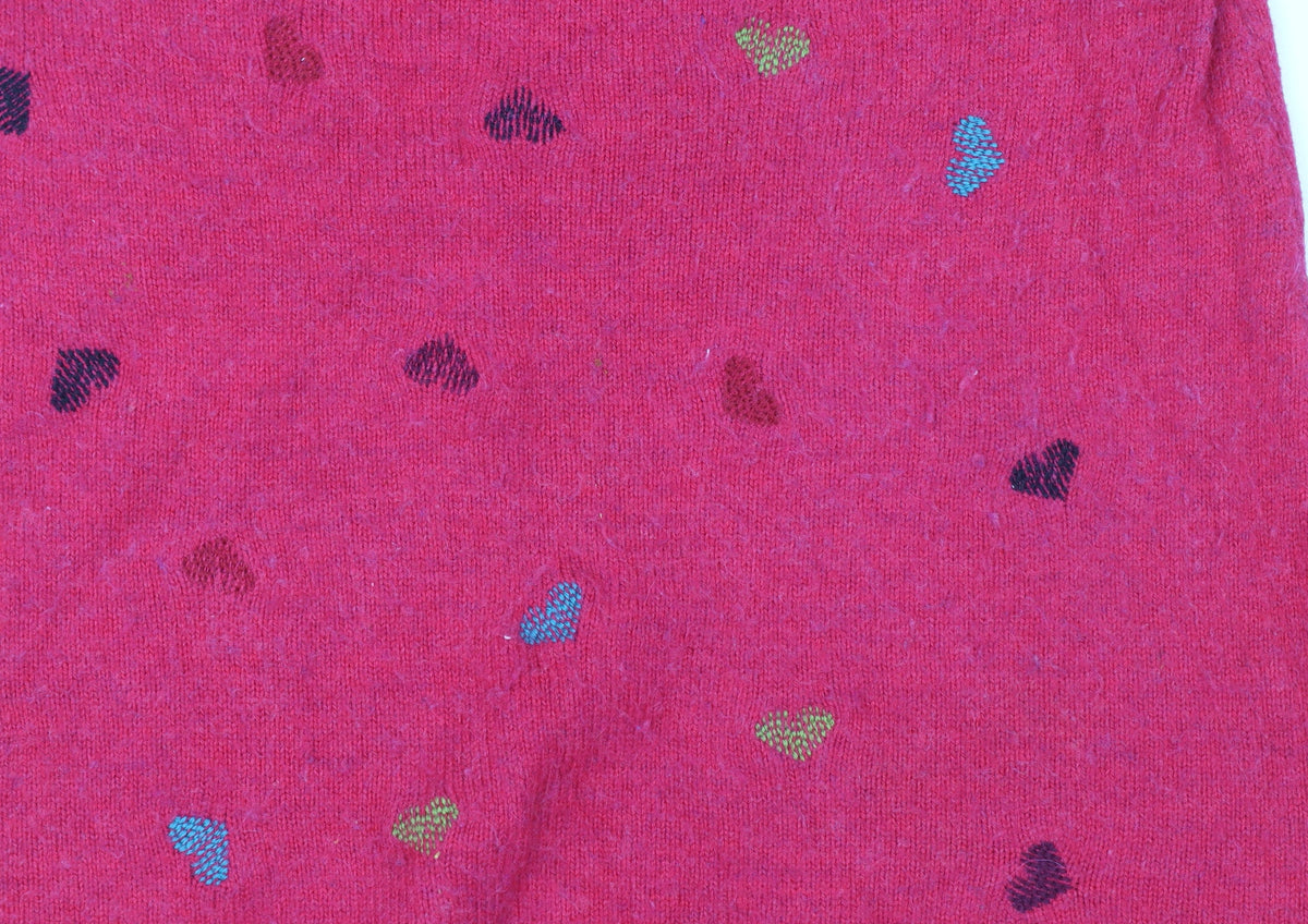 White Stuff Women’s Pink Heart Wool Cashmere Crew Neck Jumper Size 10