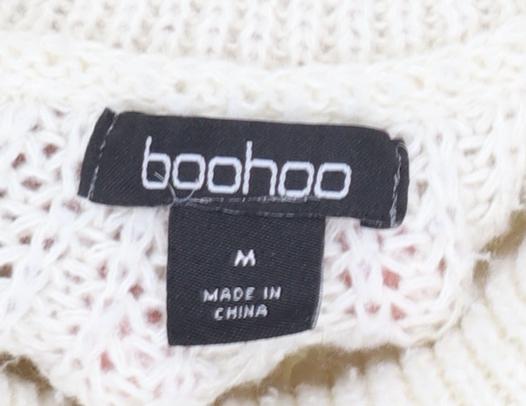 Boohoo Women Ivory High Neck Chunky Knit Relaxed Jumper M