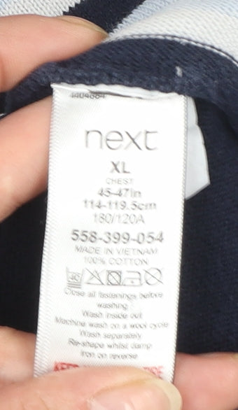 Next Men's Blue Striped Cotton Collared Button Cardigan XL