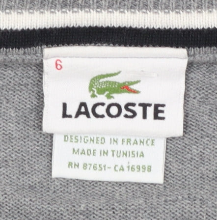Lacoste Men's Grey Wool V-Neck Jumper XL Classic Knitwear