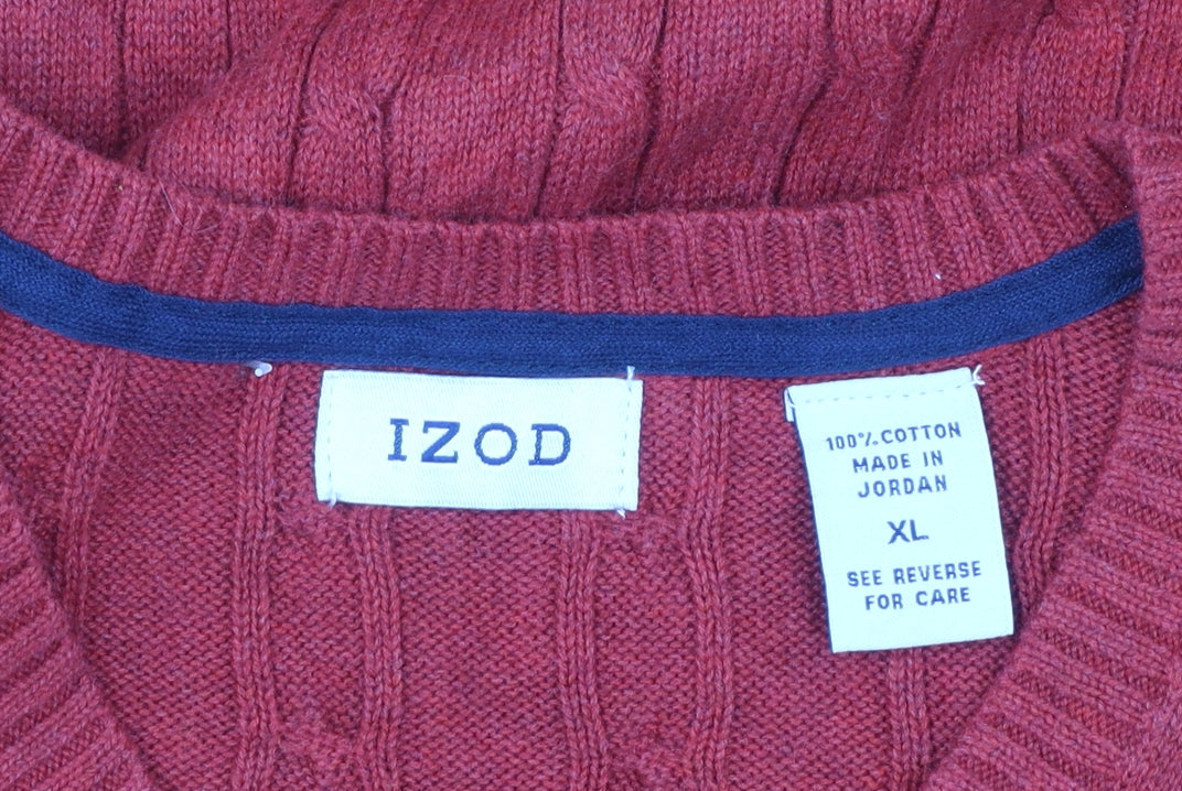 IZOD Men’s Red Cotton Cable Knit Sleeveless V-Neck Jumper Vest XL