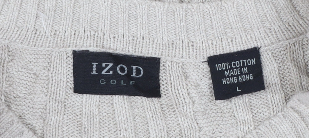 IZOD Men’s Beige Cotton Cable Knit Golf Vest L V-Neck Jumper
