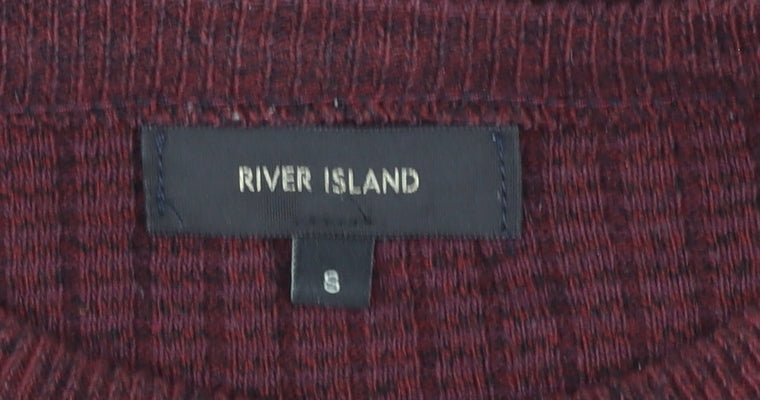 River Island Men's Red Waffle Knit Crew Neck Jumper Size S