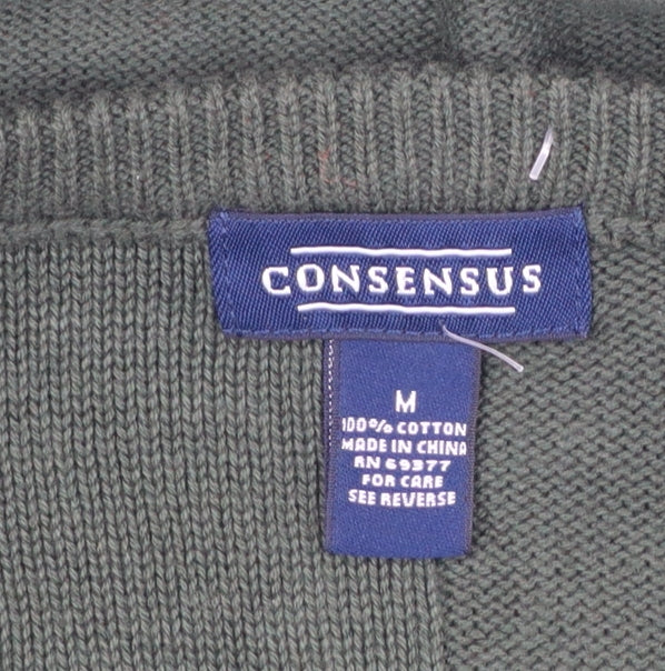 Consensus Men's Green Cotton Crew Neck Pullover Jumper Size M