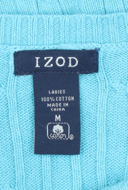 IZOD Womens Blue Cotton Cable Knit Crew Neck Jumper Size M