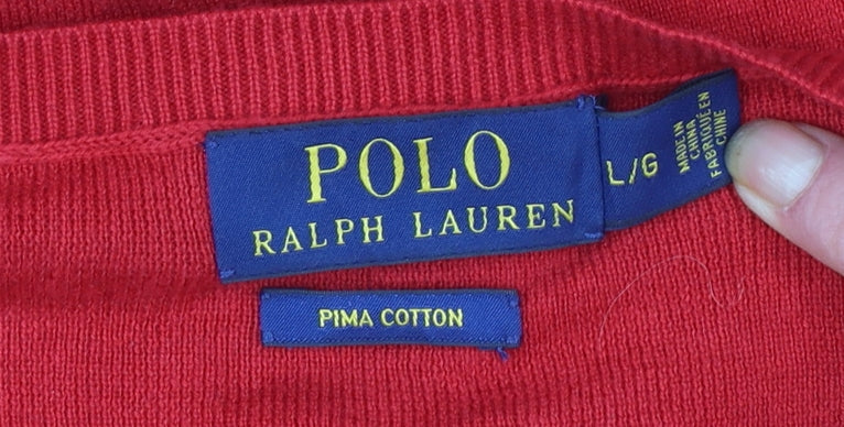 Ralph Lauren Men's Red V-Neck Cotton Pullover Jumper L