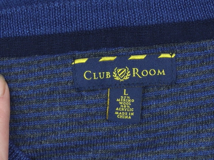 Club Room Men's Blue Wool Blend V-Neck Pullover Jumper L