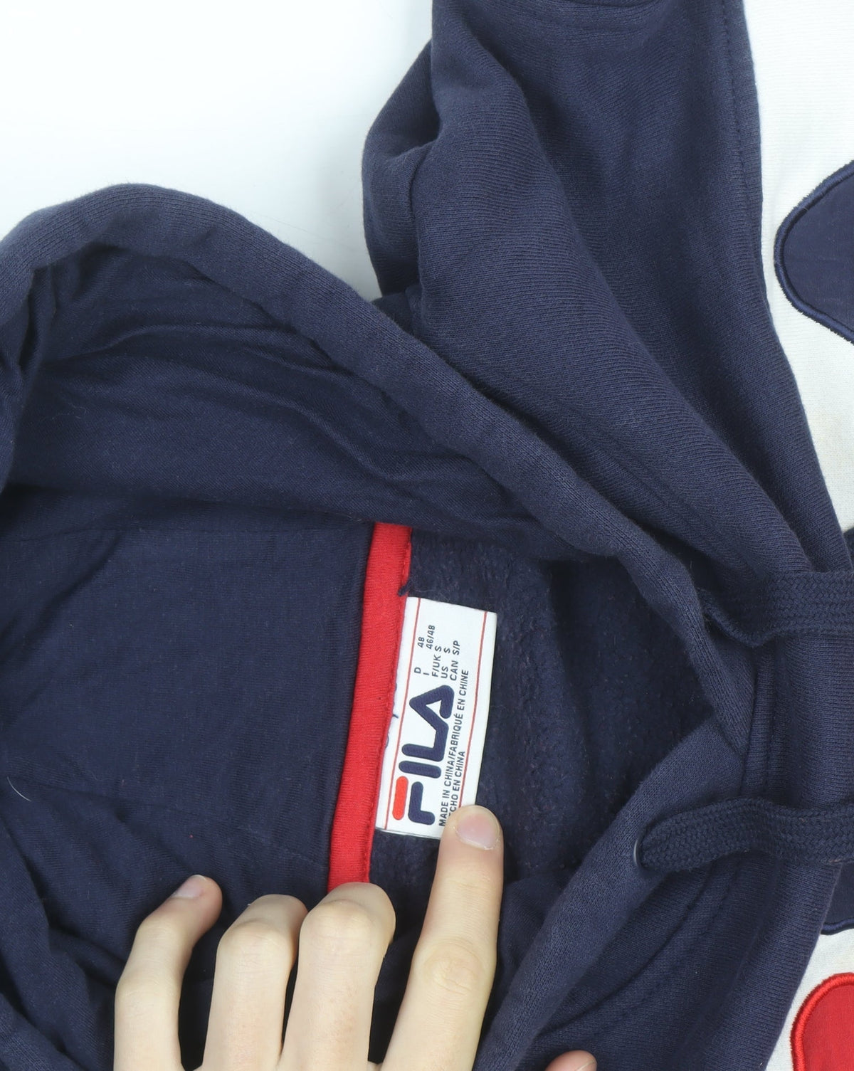 Fila Women Navy Red White Pullover Hoodie Size S Colourblock
