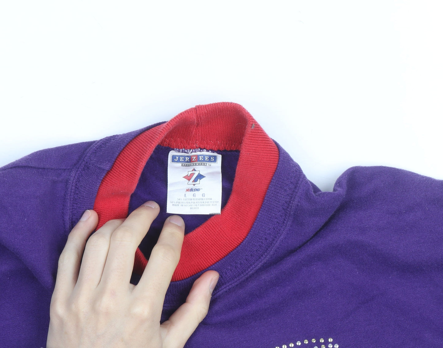 Jerzees Men’s Purple Rhinestone Graphic Pullover Sweatshirt L