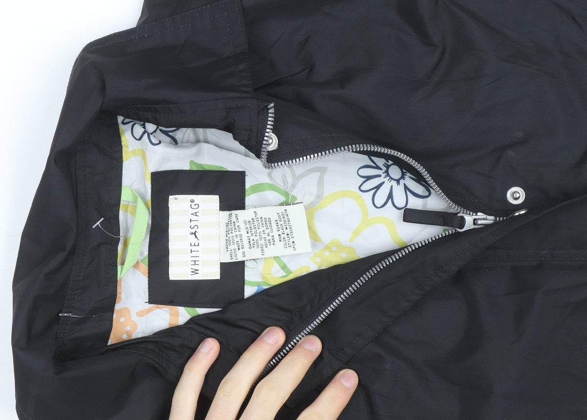White Stag Women’s Black Long Rain Coat L Full Zip Water Resistant
