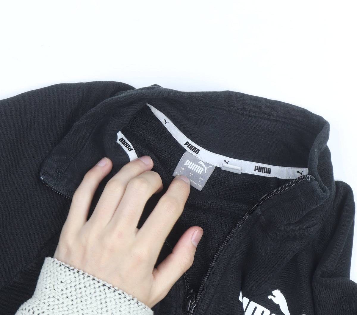 Puma Girls Black Fleece 1/4 Zip Pullover Sweatshirt L Regular Fit