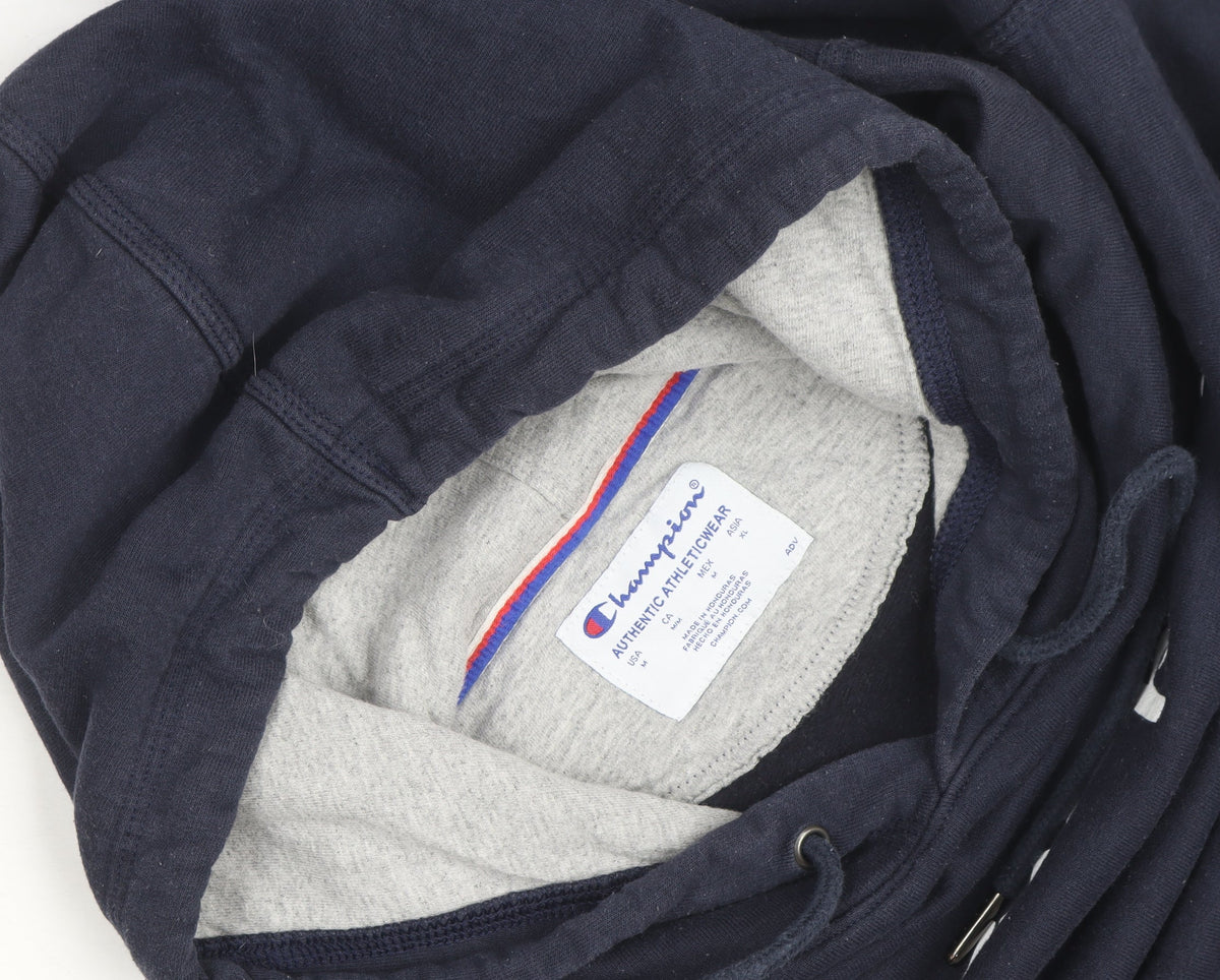 Champion Men’s Blue Pullover Hoodie Medium Logo Fleece Sweatshirt