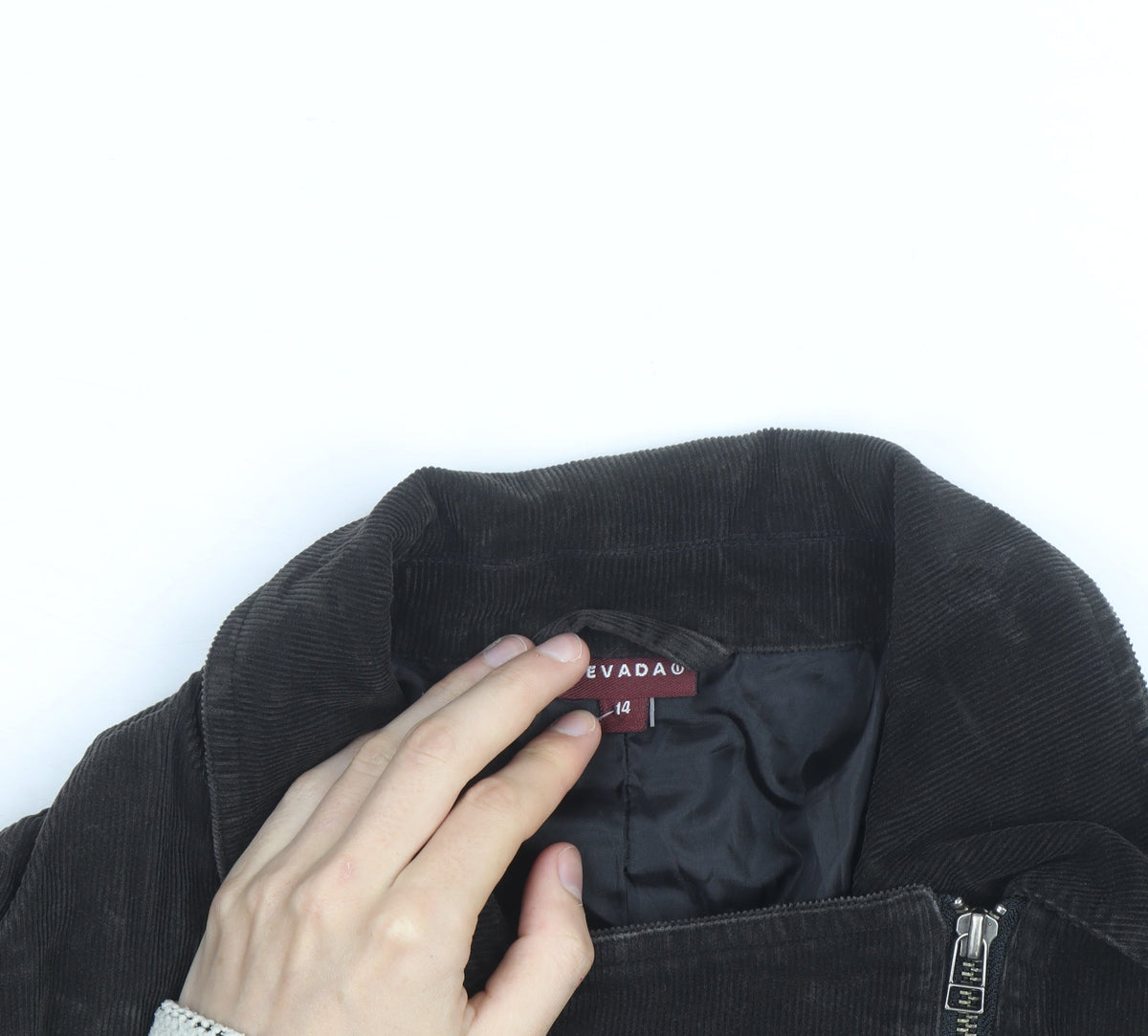 Nevada Women Black Corduroy Biker Jacket Size 14 Lined Zip Style