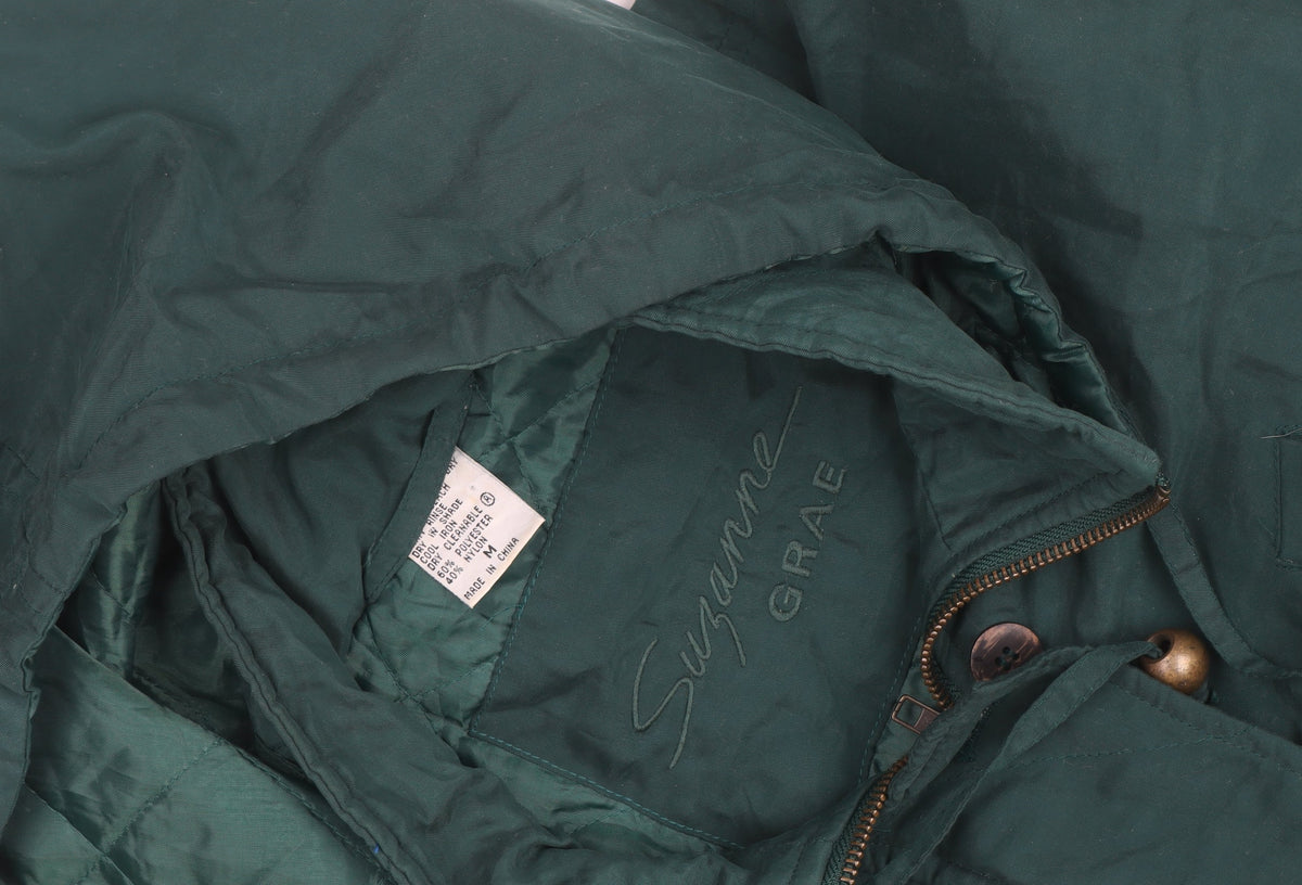 Suzanne Grae Unisex Green Hooded Parka Coat Size L Polyester Cotton