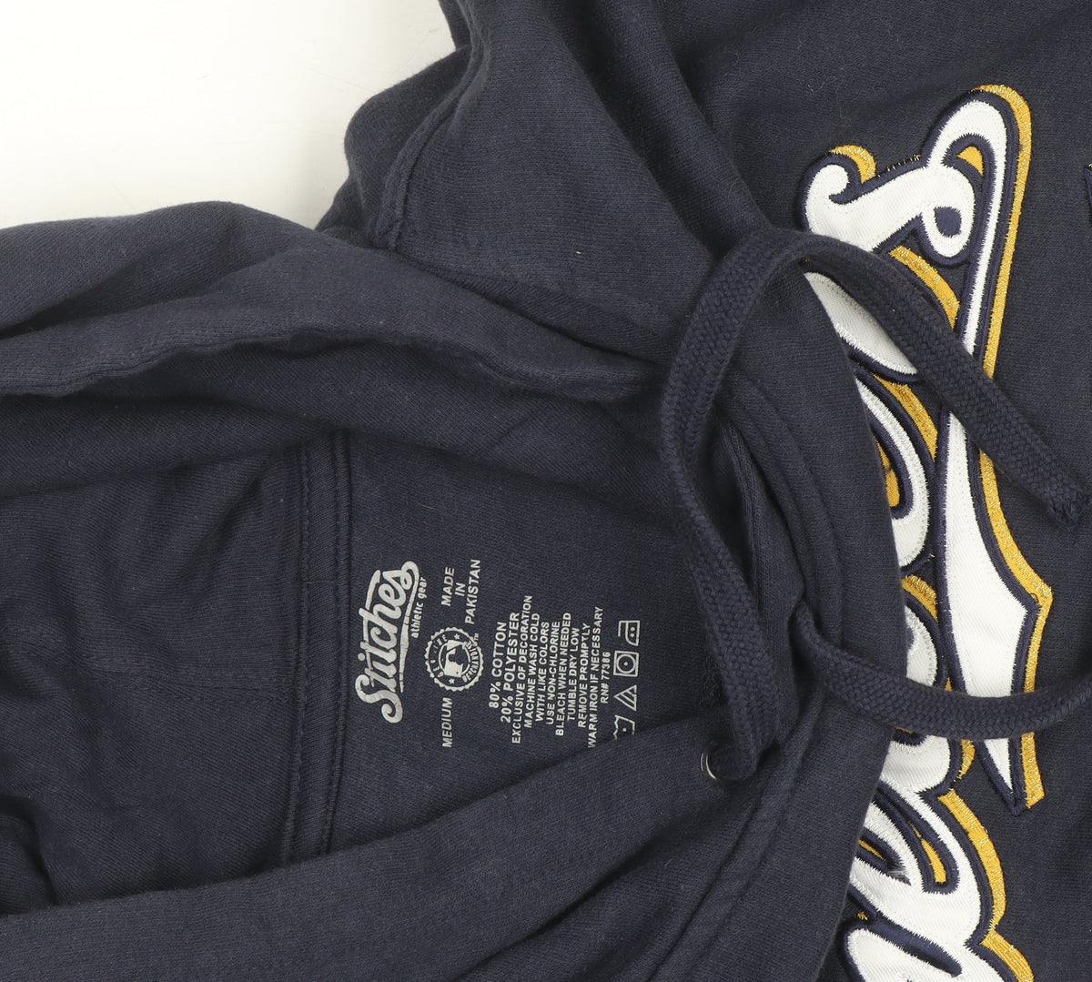 Stitches Mens Blue Pullover Hoodie Medium Embroidered Brewers Logo