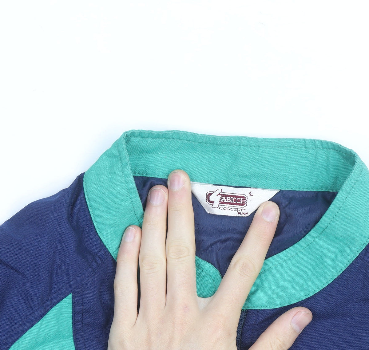 Gabicci Men's Blue Green 80s Retro Bomber Jacket L Full Zip