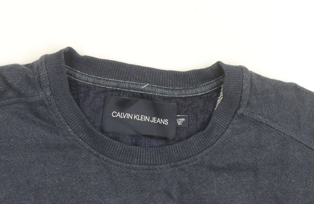 Calvin Klein Jeans Men's Blue Logo Crew Neck Pullover Sweatshirt L