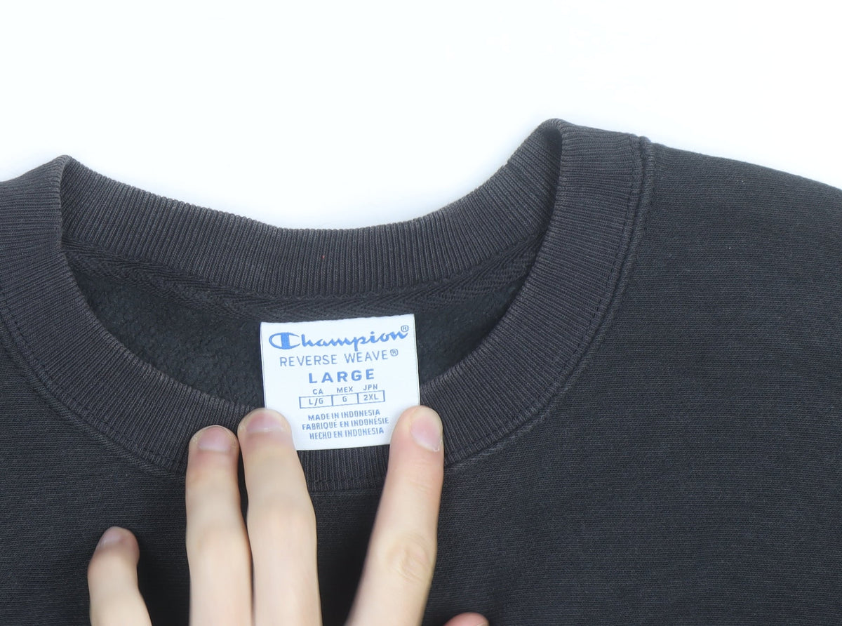 Champion Men's Black Reverse Weave Sweatshirt L Crew Neck Pullover