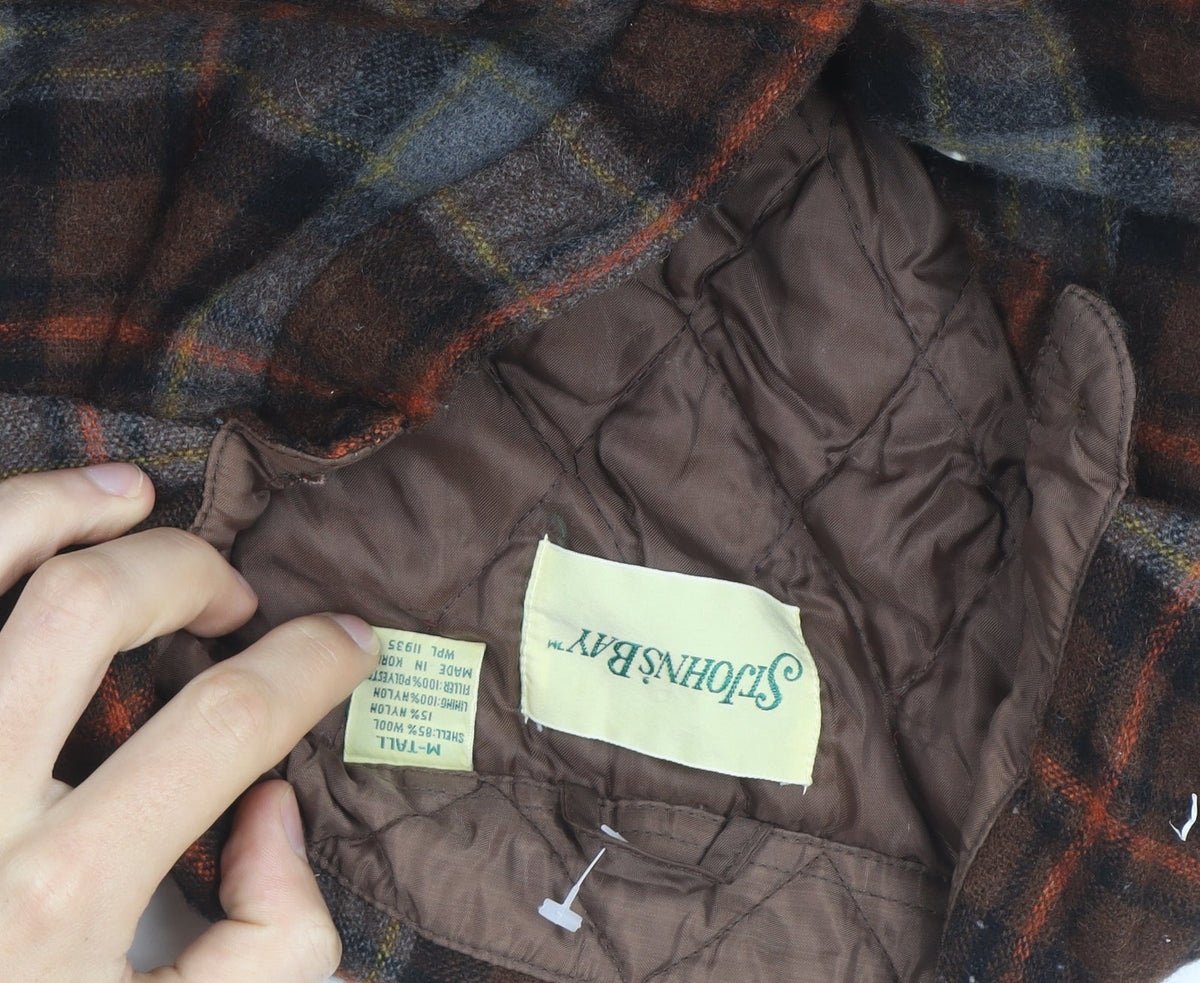 St. John’s Bay Men Brown Check Wool Quilted Flannel Jacket Size M